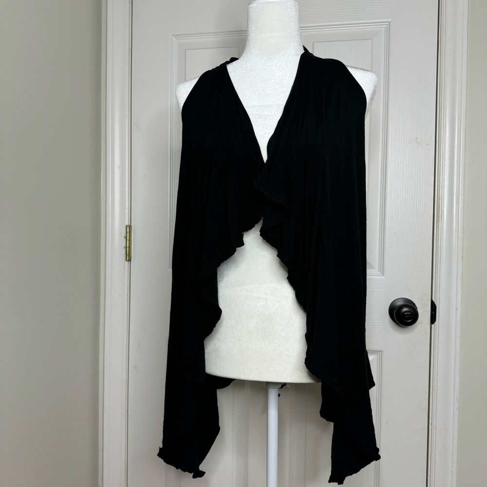 Anthropologie Deletta Black Jersey Waterfall Vest With Attached‎ Ties Size Small
